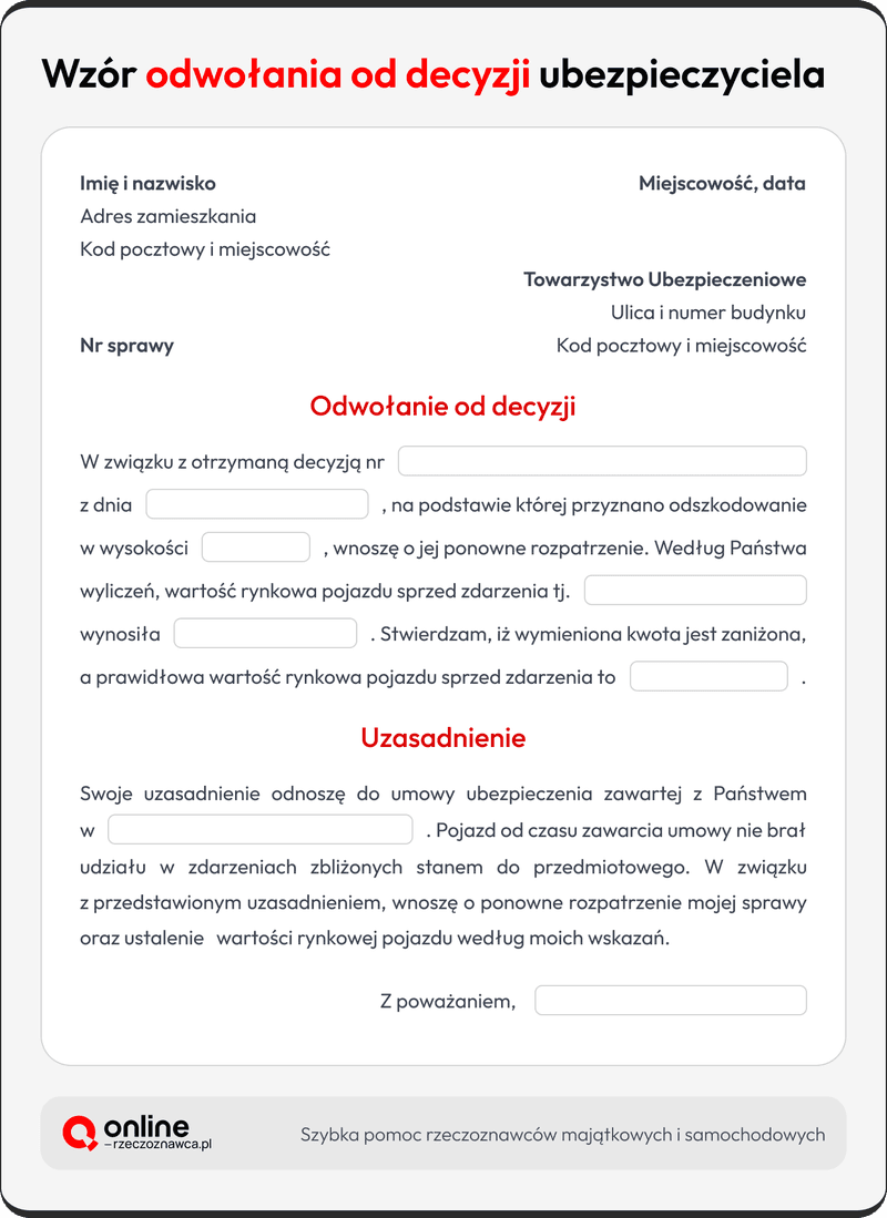 odwołanie od decyzji ubezpieczyciela